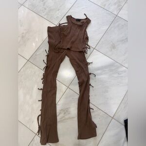 White Fox Brown tie up set knit